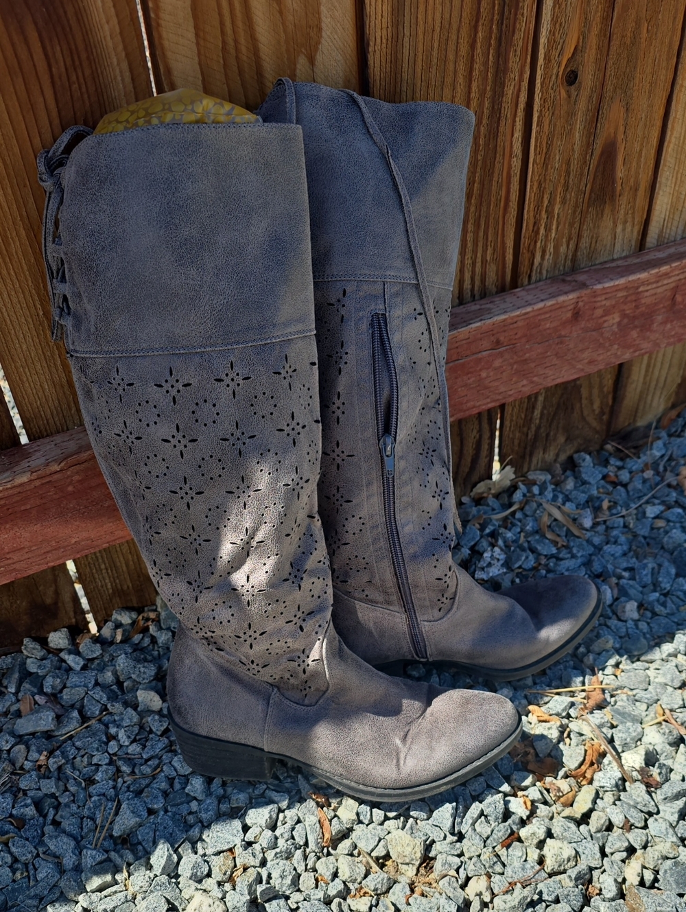 Not Rated Slate Gray Over-the-Knee Perforated Boots